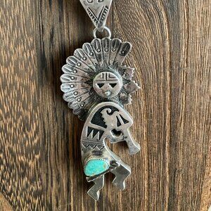 Vintage Native Alonzo Mariano Kokopelli Pendant on 'Navajo pearl' chain